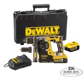   Akkus, 18V-os XR kefe nélküli SDS-Plus fúró-vésőkalapács,cs.tokmány, 2db 5.0 Ah Li-Ion akku, koffer