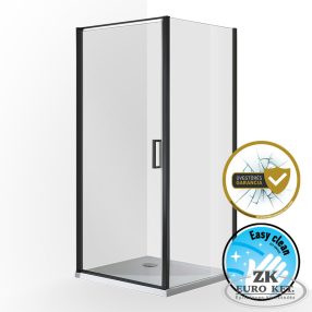   Wellis Quadrum Black egy nyílóajtós szögletes kabin, Easy Cleannel, üvegtörés garanciával 90x90x190